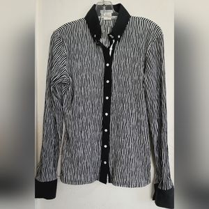 Nara Camicie Black White Textured Striped Knit Button Down Blouse Womens Medium